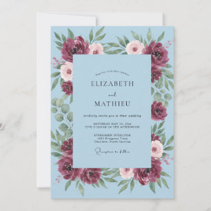 Burgundy Cornflower Vine Wedding Invitation