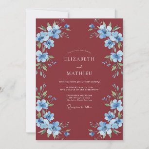 Burgundy Cornflower Winter Wedding Invitation