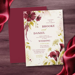 Burgundy Cosmos Calla Lily Wedding Invitation