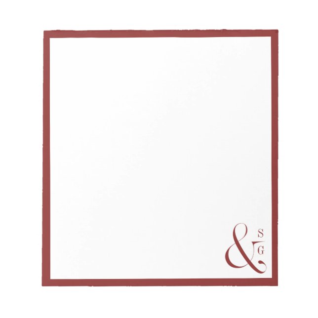 Burgundy couple's monogram personalised Stationery Notepad (Front)