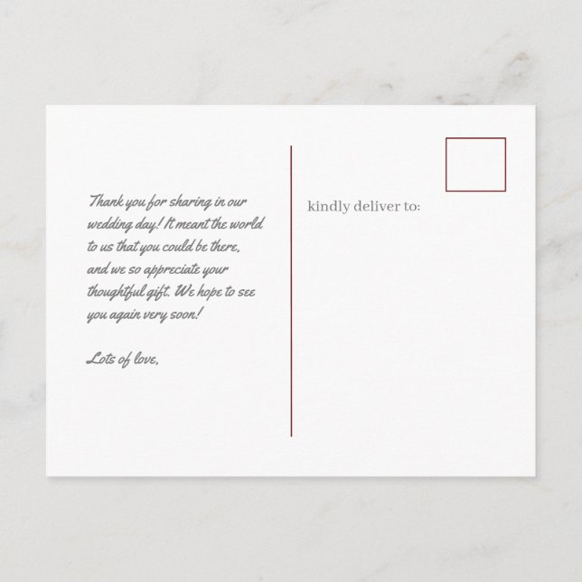 Burgundy Couples Personalised Stationery Photo  Postcard (Back)