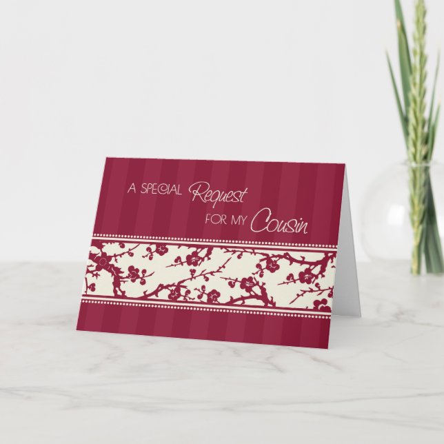 Burgundy Cousin Maid of Honour Invitation Card (Front)