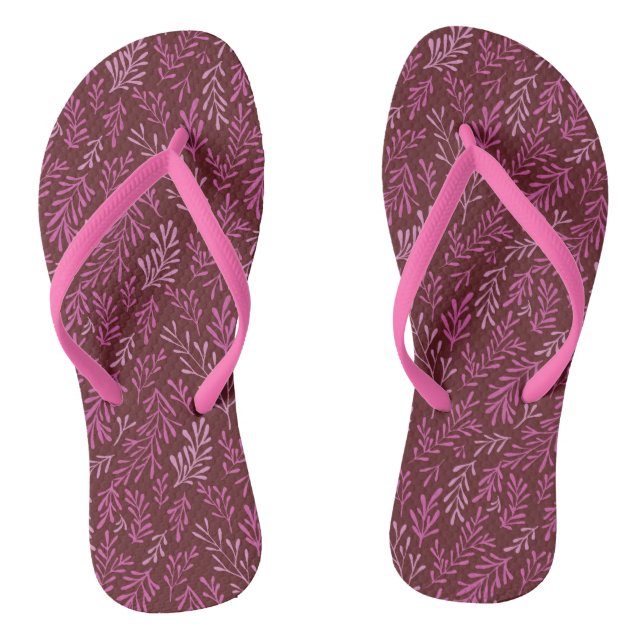 Burgundy Cranberry and Pink Spring Leaf Pattern Thongs (Footbed)