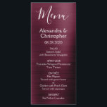 Burgundy Cranberry Modern and Elegant Wedding Menu<br><div class="desc">Burgundy Cranberry Purple Modern Faux Metallic Stainless Steel Wedding Menu. This girly modern Marsala and White Script Wedding Menu can be customised to include the names of the Bride and Groom, the wedding date and the wedding dinner menu options. This Menu is part of a matching wedding collection and additional...</div>