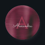 Burgundy Cranberry Monogram Party Plates<br><div class="desc">Burgundy Cranberry Purple Elegant Birthday or Bachelorette Party or Bridal Shower Plates. These Purple Birthday Party or Wedding Plates can be customised to include your initial and first name.</div>