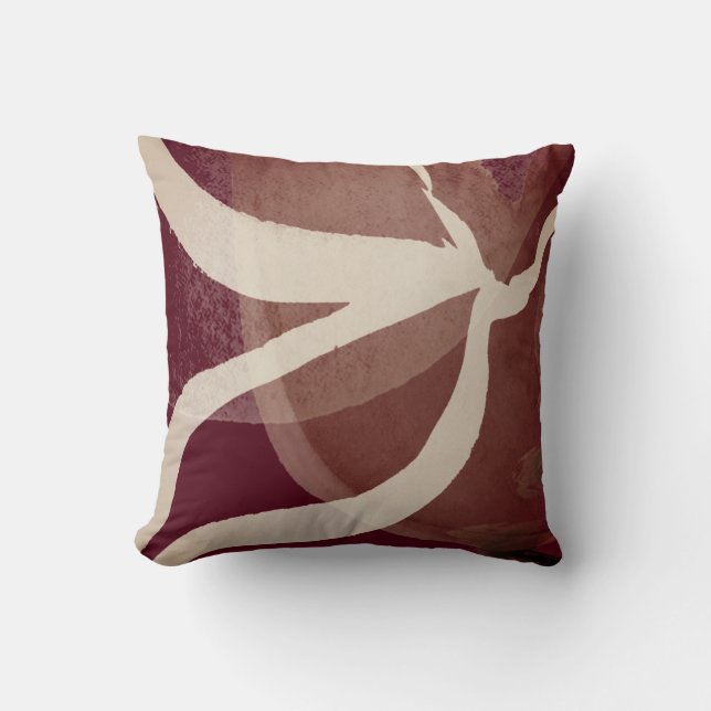 Burgundy & Cream Abstract Watercolor Brushstrokes Cushion (Front)