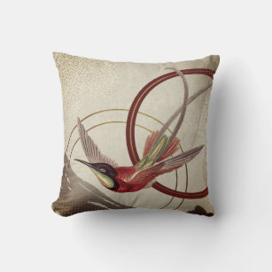 Burgundy & Cream Artistic Abstract Hummingbird Cushion