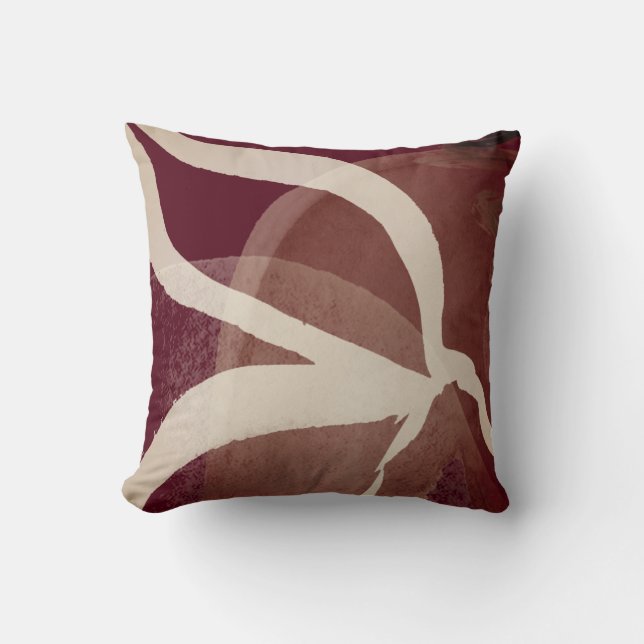 Burgundy & Cream Artistic Abstract Watercolor Cushion (Front)