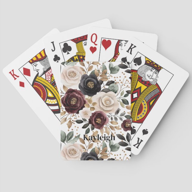 Burgundy Cream Black Floral Playing Cards (Back)