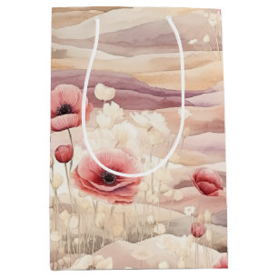 Burgundy Cream Blush Floral Bridal Shower Medium Gift Bag