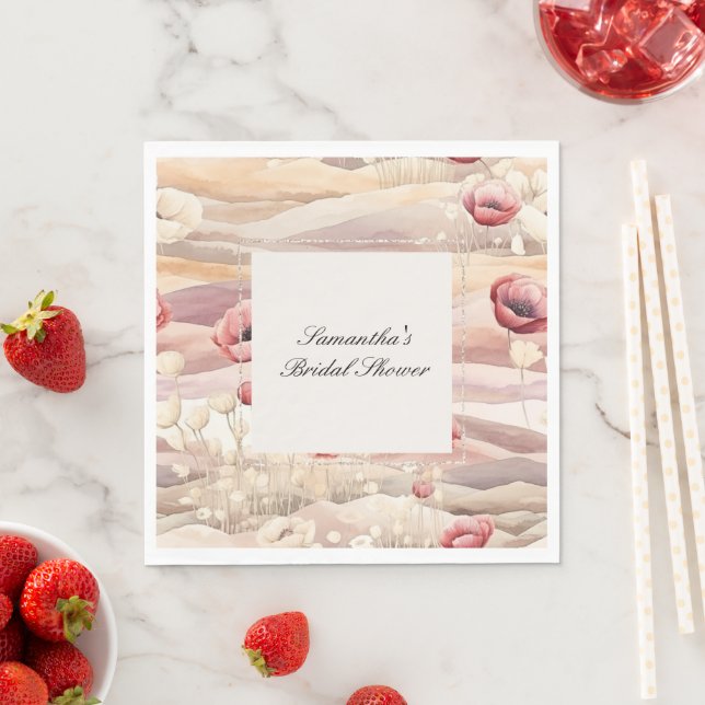 Burgundy Cream Blush Floral Bridal Shower Napkin (Insitu)