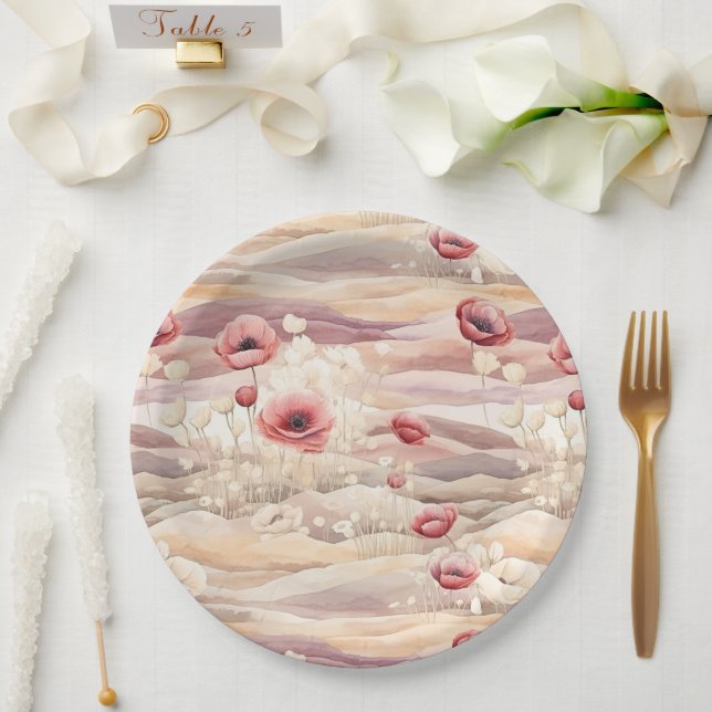 Burgundy Cream Blush Floral Bridal Shower Paper Plate (Wedding)