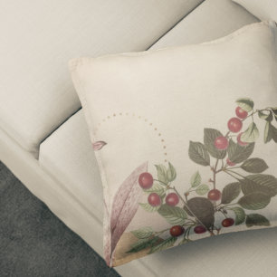 Burgundy & Cream Botanical Print   Cherries Cushion