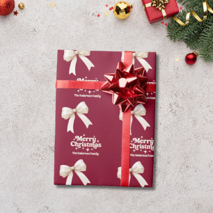 Burgundy cream bow retro Christmas Wrapping Paper