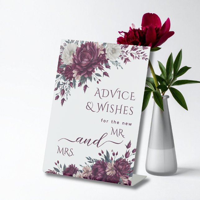Burgundy Cream Bridal Shower Game Advice Wishes Pedestal Sign (Creator Uploaded)