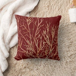 Burgundy & Cream Coral Pattern Cushion