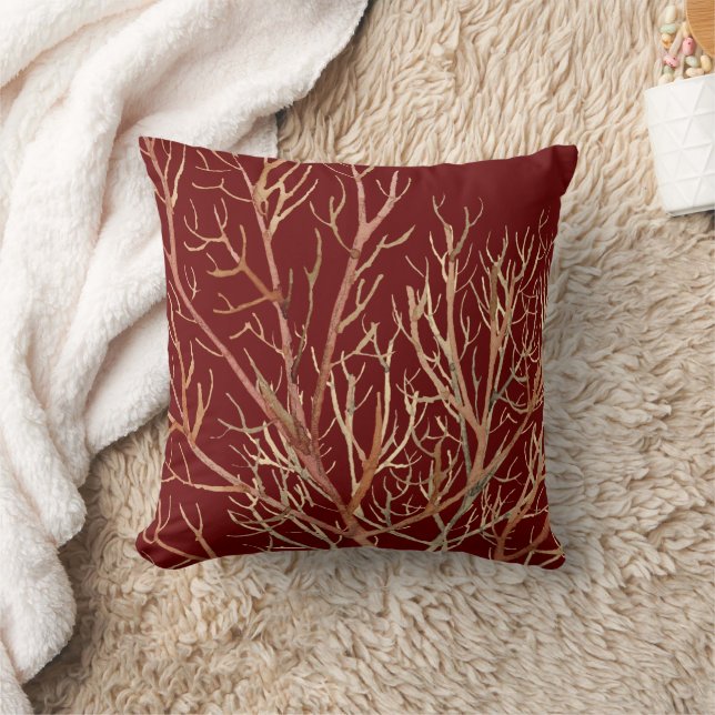 Burgundy & Cream Coral Pattern Cushion (Blanket)