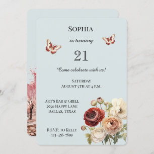 Burgundy Cream Floral Birthday Invitation