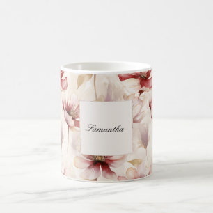 Burgundy Cream Floral Coffee Mug