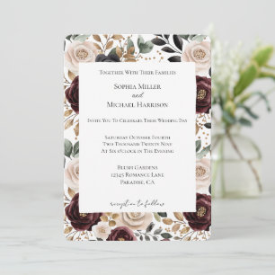 Burgundy Cream Floral Wedding Invitation
