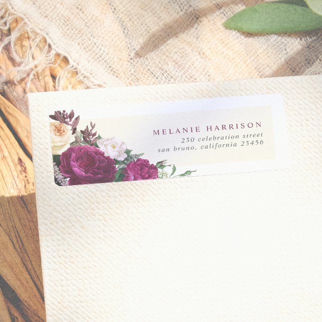 Burgundy & Cream Flowers Custom Return Address Label (Creator Uploaded)