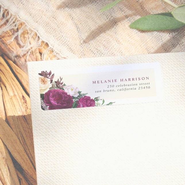 Burgundy & Cream Flowers Custom Return Address Label (Creator Uploaded)