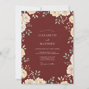 Burgundy Cream Foliage Eucalyptus Wedding Invitation