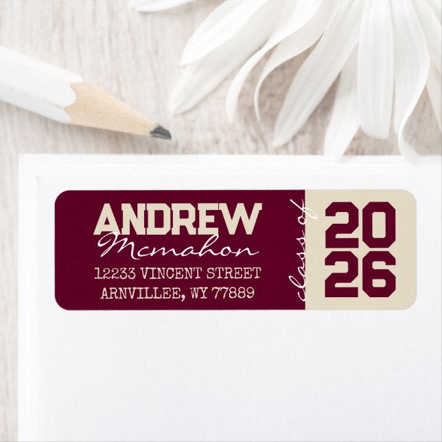 Burgundy & Cream Graduation Return Address Labels (Insitu)
