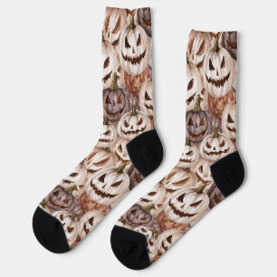 Burgundy Cream Halloween Pumpkins Socks