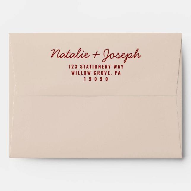 Burgundy Cream Hand Written Whimsical Wedding Envelope (Back (Top Flap))