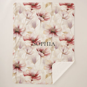 Burgundy Cream Lavender Floral Bridal Shower Sherpa Blanket