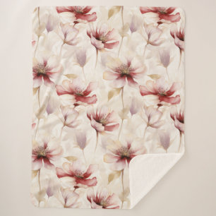 Burgundy Cream Lavender Floral Sherpa Blanket