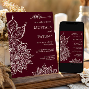 Burgundy Cream Mehndi Henna Muslim Wedding Invitation
