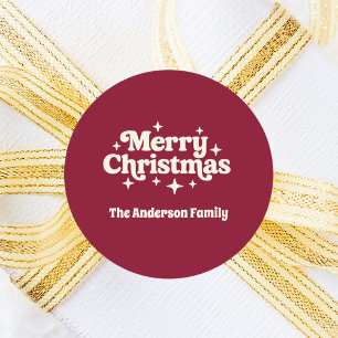 Burgundy cream Merry Christmas favour Classic Round Sticker
