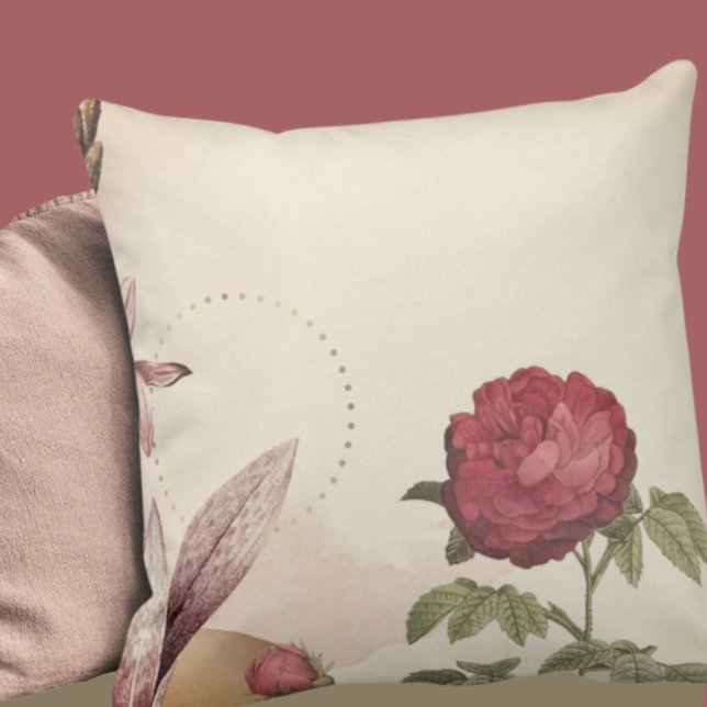Burgundy & Cream Minimalist Floral Design Cushion (Creator Uploaded)