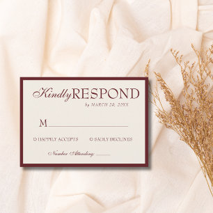 Burgundy Cream Old Money Classic Luxe Wedding RSVP Card