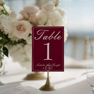 Burgundy Cream Old Money Wedding Table Number