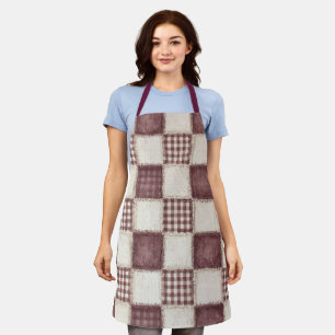Burgundy Cream Plaid Stripes Apron