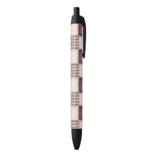 Burgundy Cream Plaid Stripes Black Ink Pen