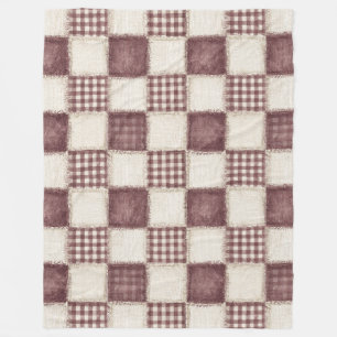 Burgundy Cream Plaid Stripes Christmas Fleece Blanket