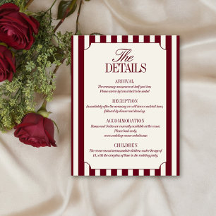 Burgundy Cream Preppy Stripe Wedding Details Enclosure Card