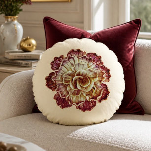 Burgundy & Cream (Primary) Rosette Elegance Round Cushion