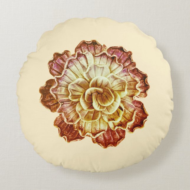 Burgundy & Cream (Primary) Rosette Elegance Round Cushion (Front)