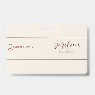 Burgundy Cream Restaurant Server Logo Employee ID Badge