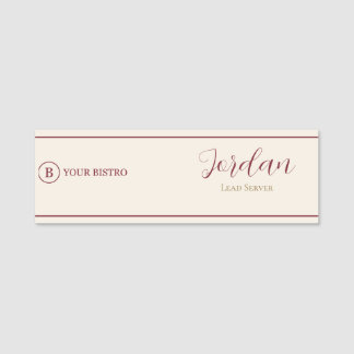 Burgundy Cream Restaurant Server Logo Employee Name Tag