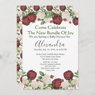 Burgundy Cream Roses Floral Baby Shower invitation