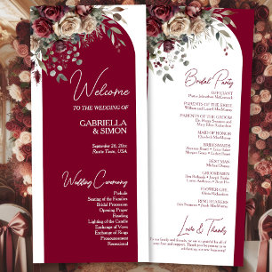 Burgundy & Cream Roses Stylish Arch Wedding Program