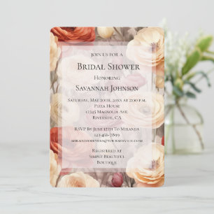 Burgundy Cream Spring Flowers Bridal Shower Invitation