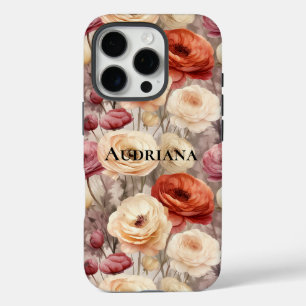 Burgundy Cream Spring Flowers   iPhone 16 Pro Case