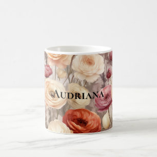 Burgundy Cream Spring Flowers Coffee Mug